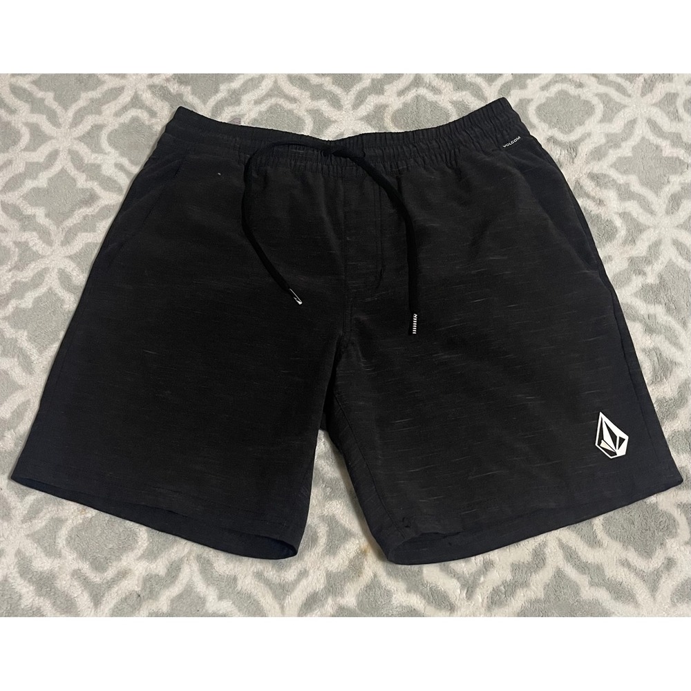 Volcom Mens Black Heather Hybrid Shorts Drawstring Elastic Waist Size M